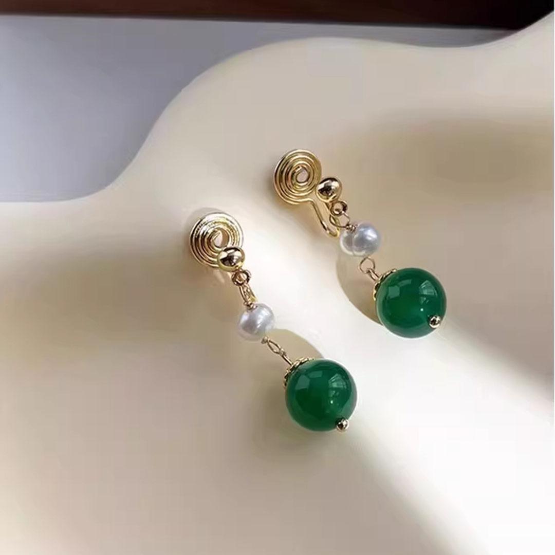 Natural Freshwater Pearl Green Agate Without Ear Holes, Ear Clips, Mosquito Coil Disc, Women s High Sense, New Chinese Niche Pendant Earrings 2026