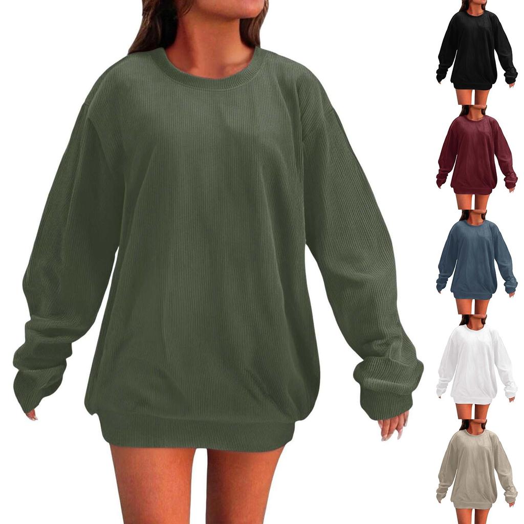 Women's Loose Long Sleeved Round Neck Pocket Sportswear Casual Pullover Sweatshirt