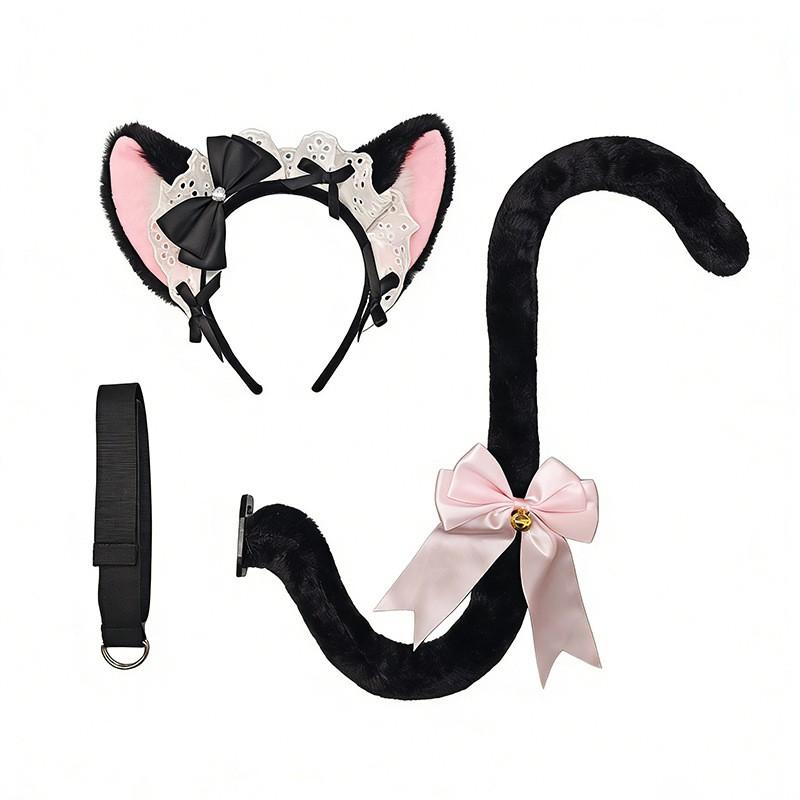 Sweet Kawaii Cat Ear Headband With Bow Tail Set Lolita Cosplay Anime Convention
