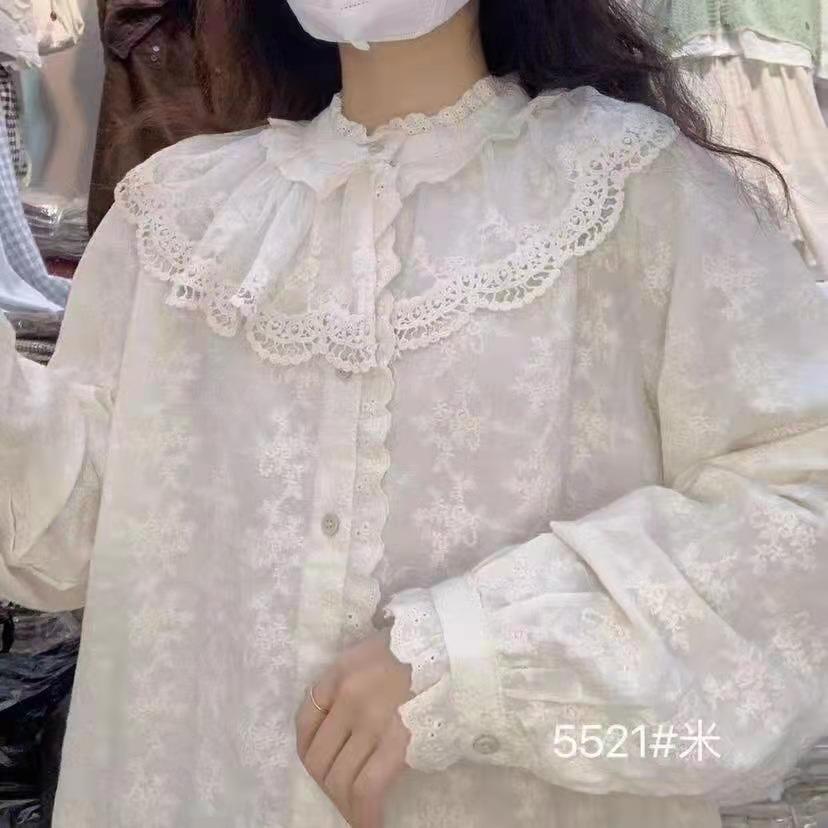 1116 Spring New Women's Top Shirt Lapel Embroidery Loose Japanese Cotton and Linen Small Fresh Sweet Shirt Fashion