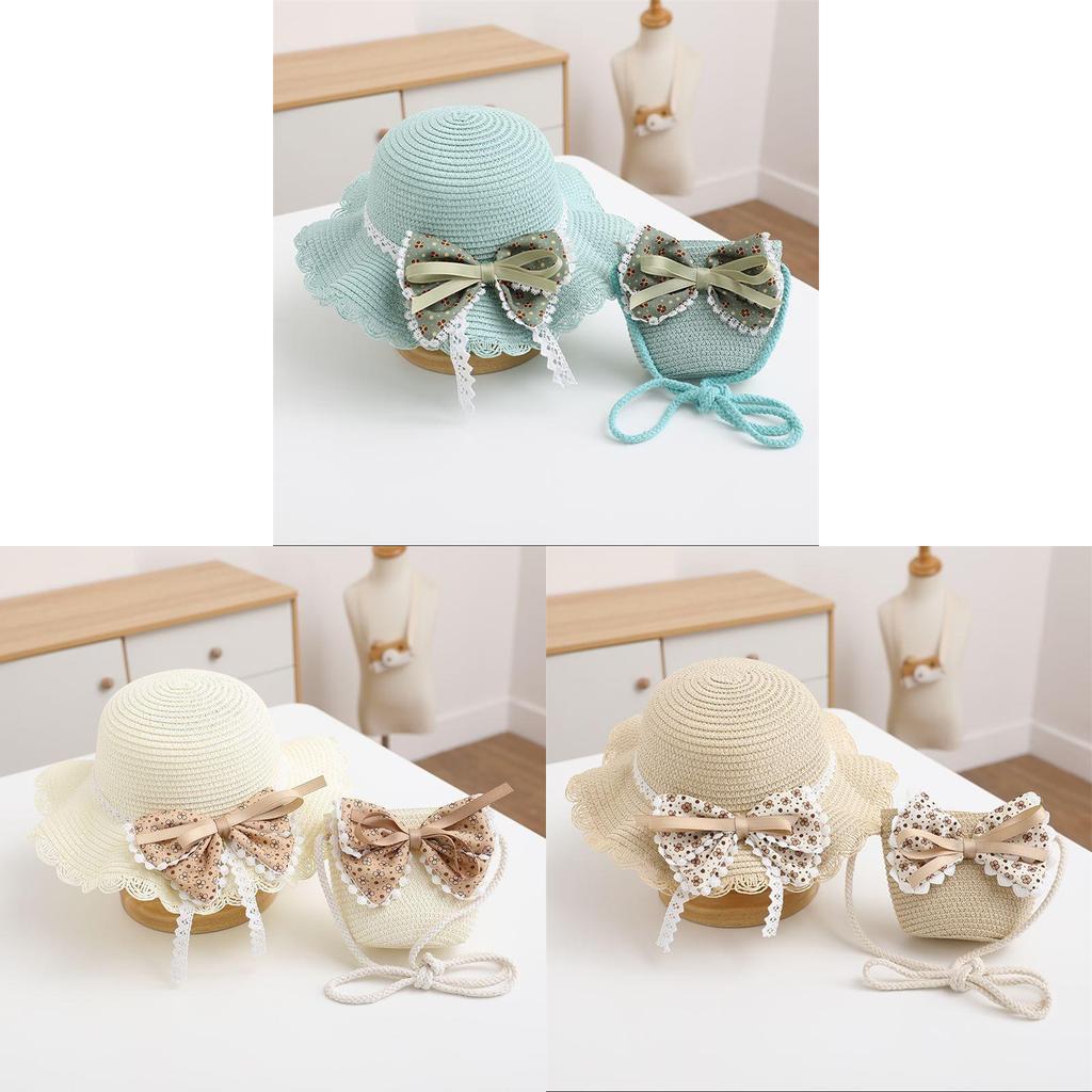 Childrens Summer Straw Hat And Bag Set With Wide Brim Sun Protection For Girls