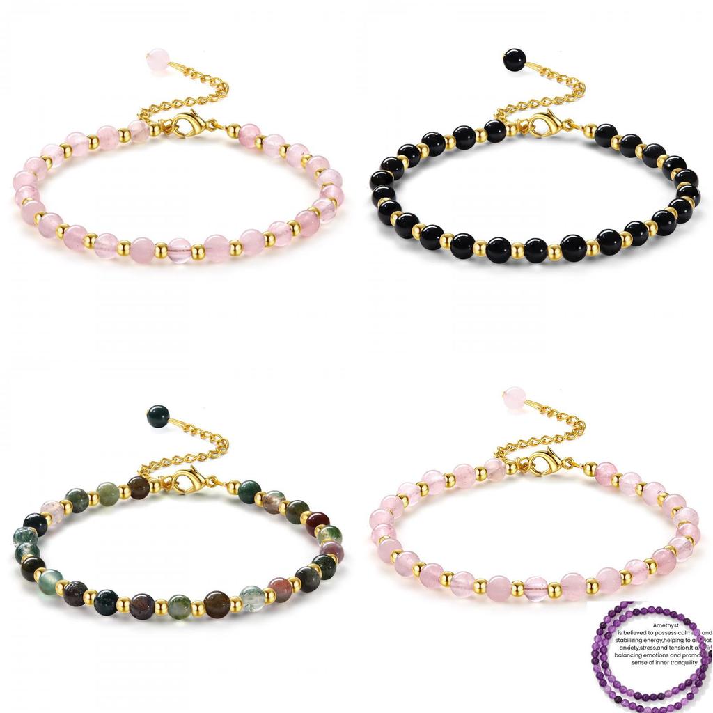Geometric Pink Crystal Beaded Bracelet With Adjustable Gold Chain For Women Jewelry Gift