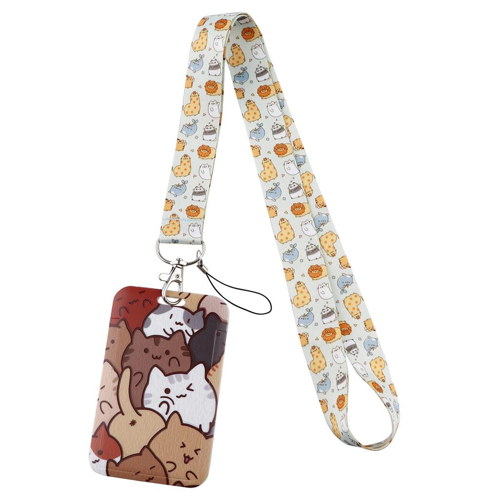 Cartoon Cute Cat Mobile Phone Lanyard Card Holder Bus Card Student Card Work ID Hard Shell Multifunctional Protective Cover