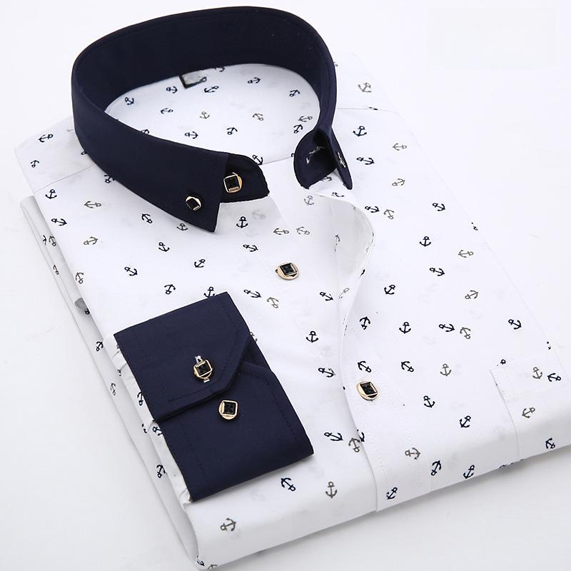 Camisa Nova Masculina Slim Fit Xadrez e Floral Manga Comprida - Moda Casual Coreana
