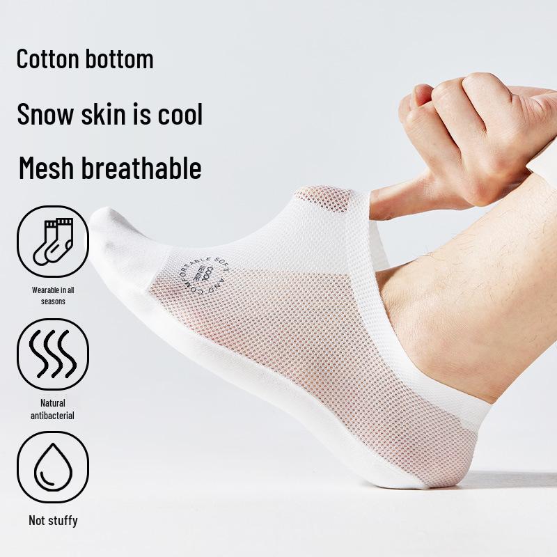 Męskie skarpety typu no-show z chłodnego jedwabiu lodowego: Antyzapachowy, Absorbuje pot, Antypoślizgowy, Mieszanka bawełny.