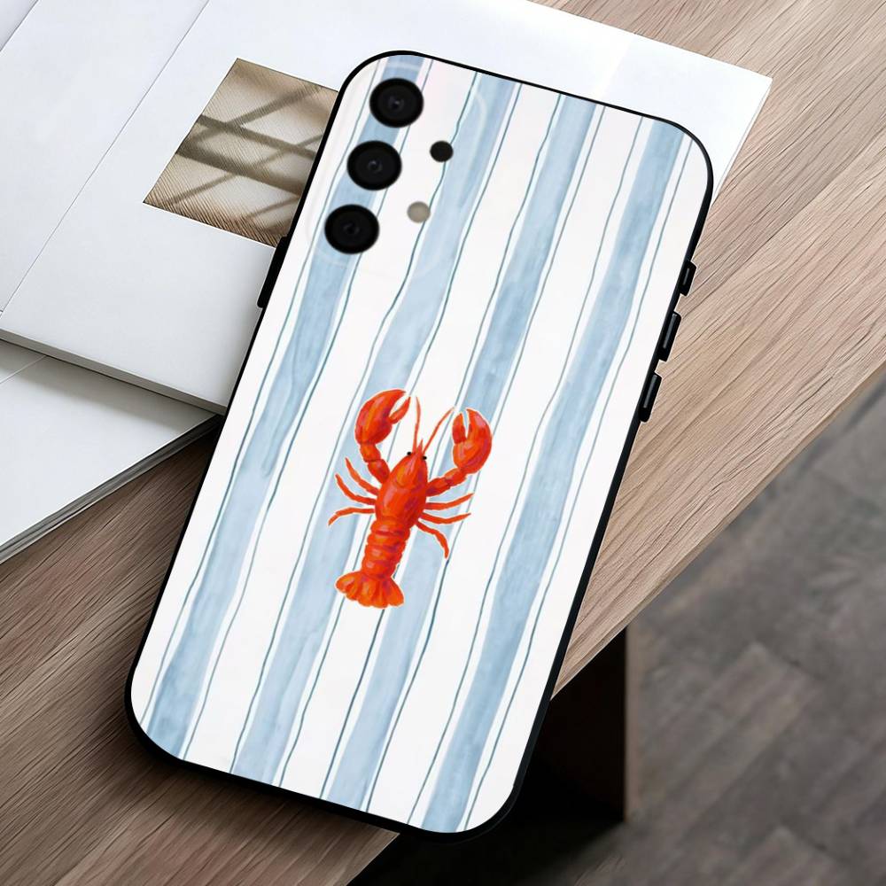 

L-Lobster On S-Stripes Ocean Phone Case For Samsung Galaxy A73,A72,A71,A70,A53,A52,A51,Soft Silicone Black Cover Samsung a73 5g