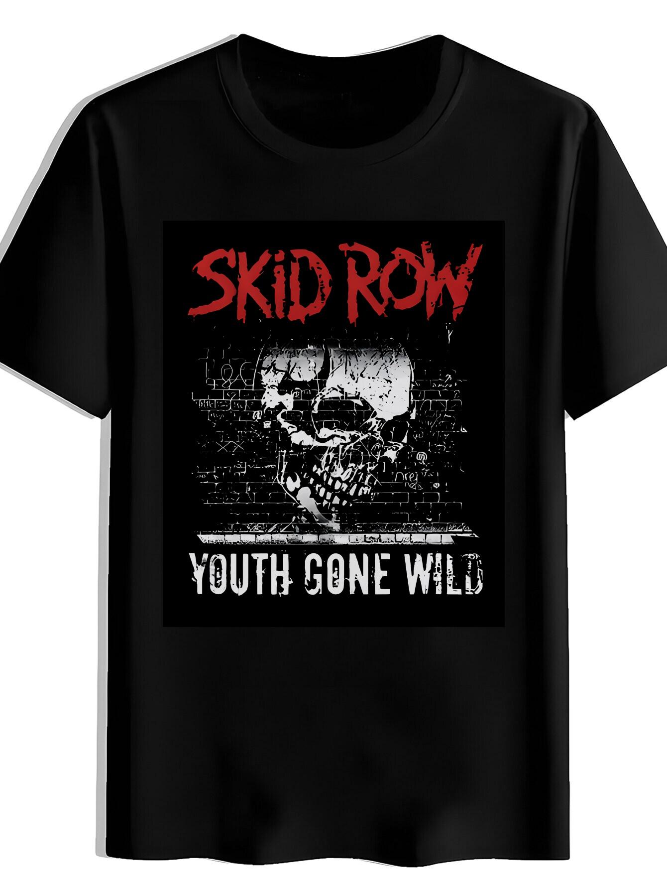 

Vintage Rock Band Graphic T-shirt - Black Distressed Skull & SKID ROW YOUTH GONE WILD Print XXL