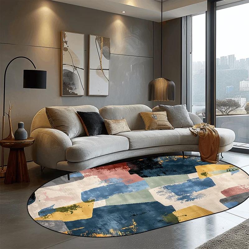 Abstrakter ovaler Teppich im nordischen Stil für Wohnzimmer Leichter Luxus Heimdekoration Sofaseite Bodenmatte Weicher waschbarer Teppich für Schlafzimmer