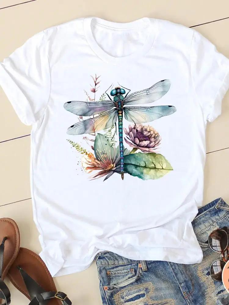 Casual Women Clothes Lady Graphic Tshirt Dragonfly Sweet Trend Cute Fashion Print FeUnisex Shirt Short Sleeve Harajuku streetwear