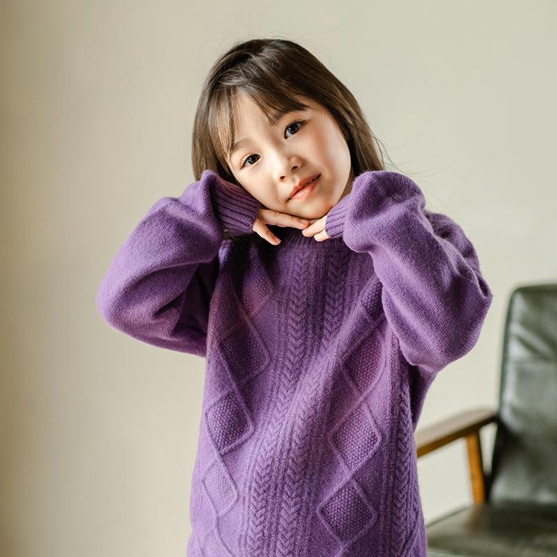 Children's 100% Wool Cable Knit Sweater - Unisex Round Neck for Autumn/Winter