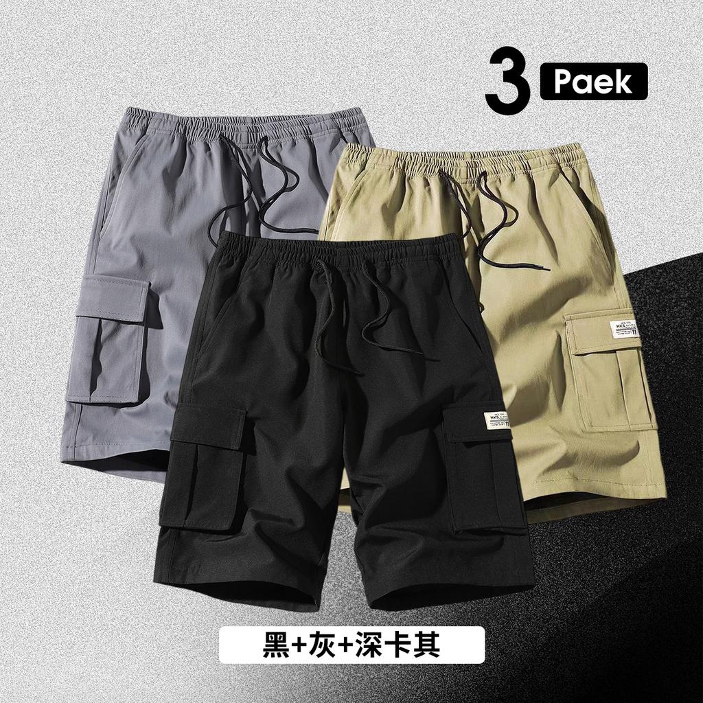 Large Size Shorts Men's Summer Solid Color Five-point Pants New Multi-pocket Loose Large Size Beach Pants Tooling