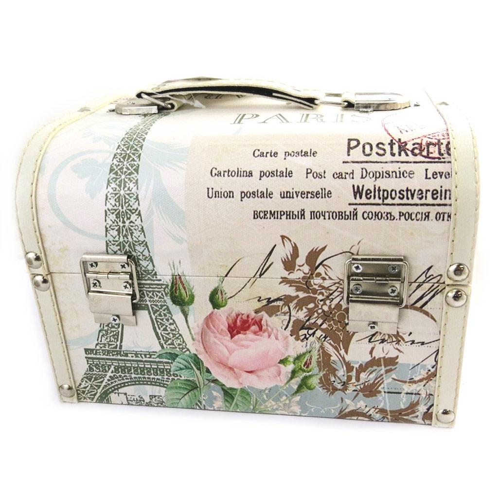 Les Trésors De Lily [M7742] - Sada 2 béžově zelených dřevěných kufrů 'Belle Epoque' (Eiffelova věž) - 22x18x14 a 18x15x10 cm