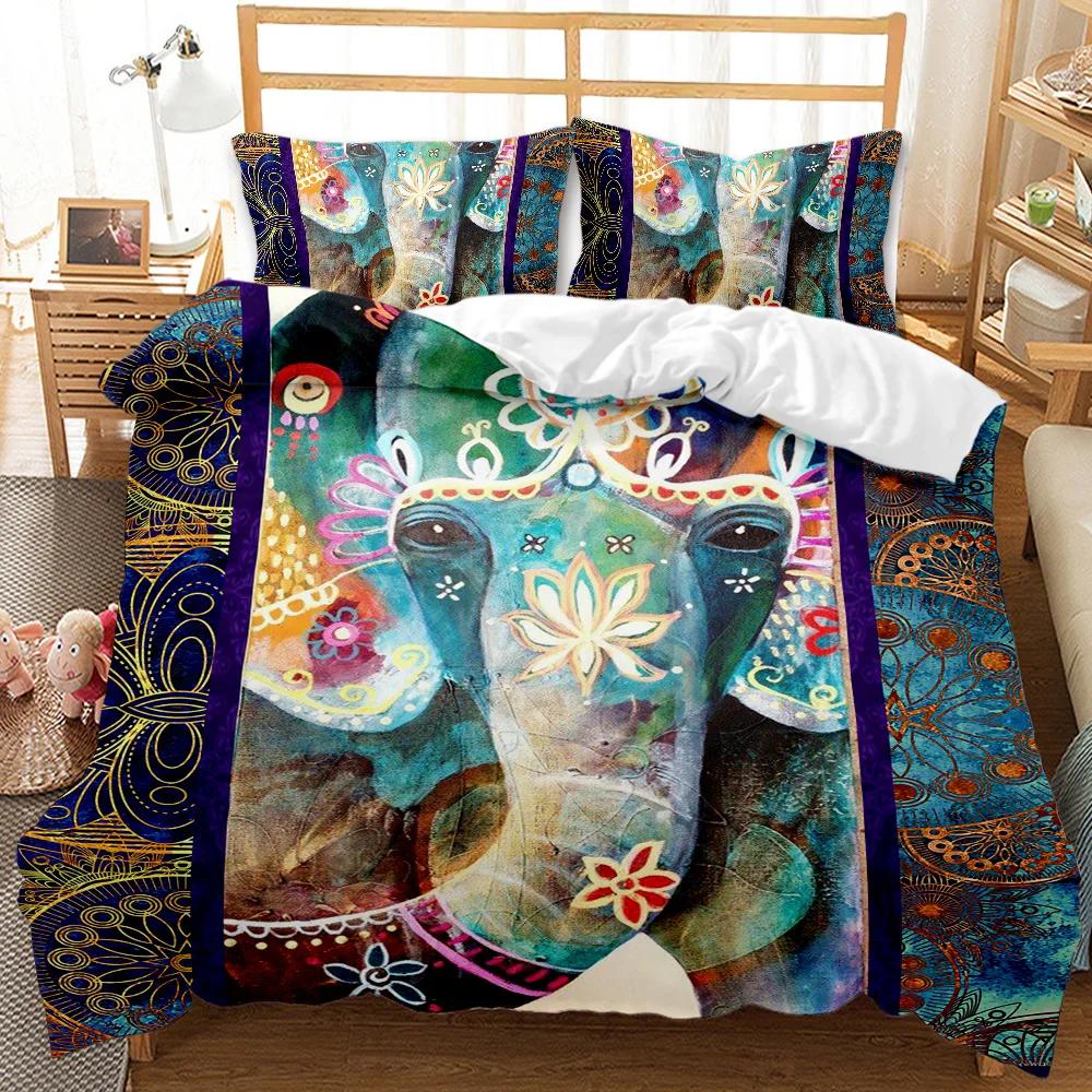Elephant Duvet Cover Set African Wildlife Animal Personalized Design Twin Comforter Cover Rainbow Elephant Polyester Qulit Cover