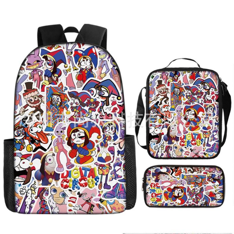 Kids School Backpack Set With Pencil Case Crossbody Bag - Cute Cartoon Print Oxford Fabric Lightweight Breathable Grades