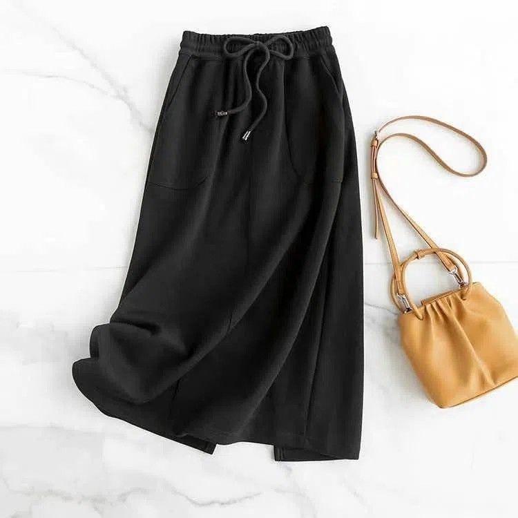 

High-Waisted Drapey Midi Skirt with Leggings - Women s Slimming A-line Slit, Hip-Hugging Style for Autumn & Winter. S (for under 100 jin) чёрный