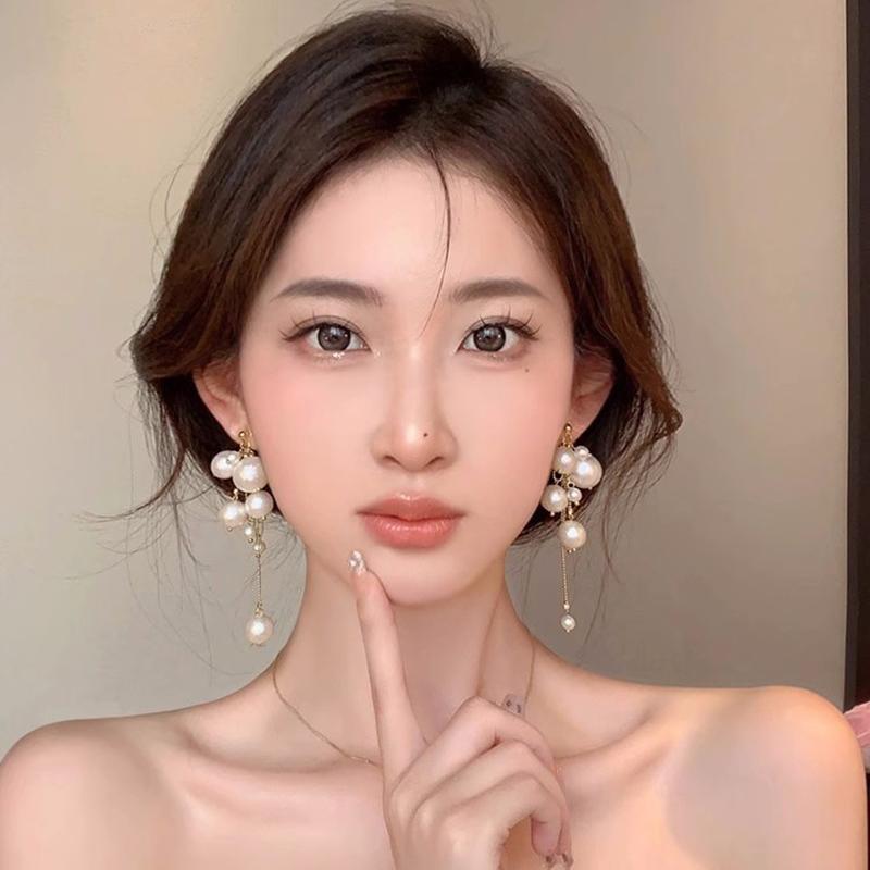 1 Par Elegantes Pendientes Colgantes de Borlas Largas de Perlas Pendientes Colgantes Para Mujeres Niñas Pendientes Brillantes de Moda Joyería de Boda Regalos