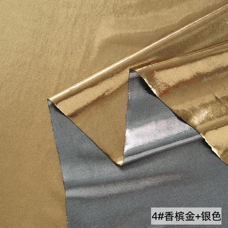 Double-sided Gold-stamped Fake Leather Fabric Iridescent Shiny Stretch Bronzing Fabric Laser Fabric for Dress,Costume,Backdrop