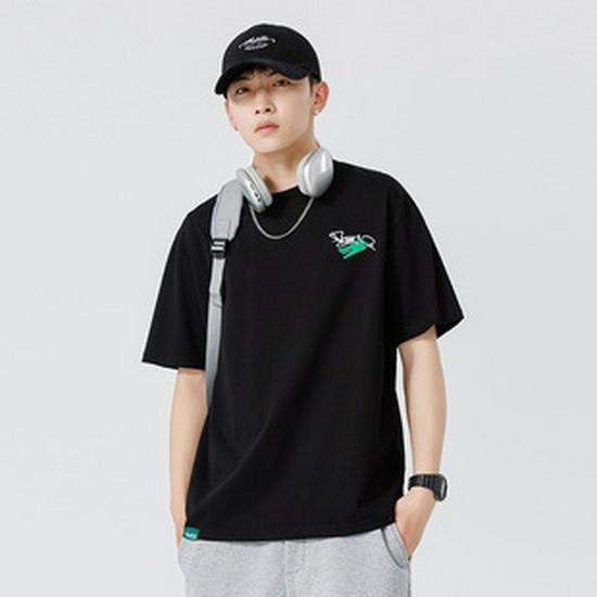 Kunhai Pengyun Men's Summer Heavyweight Cotton T-Shirt - Casual Short Sleeve with Simple Embroidery