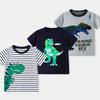 2026 Spring Summer Boys Short Sleeve Tee Cartoon Animal Striped Round Neck Printed Kids Top