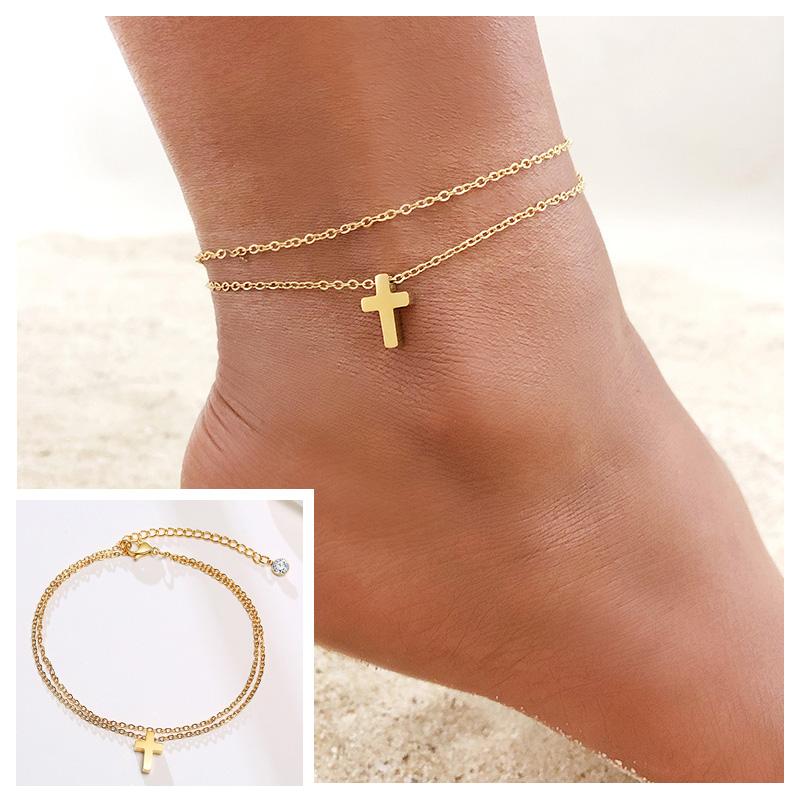 Edelstahl Kette Fußkettchen für Damen Mädchen Mehrschichtig Strand Fußkettchen Fußkettenglieder Verstellbar