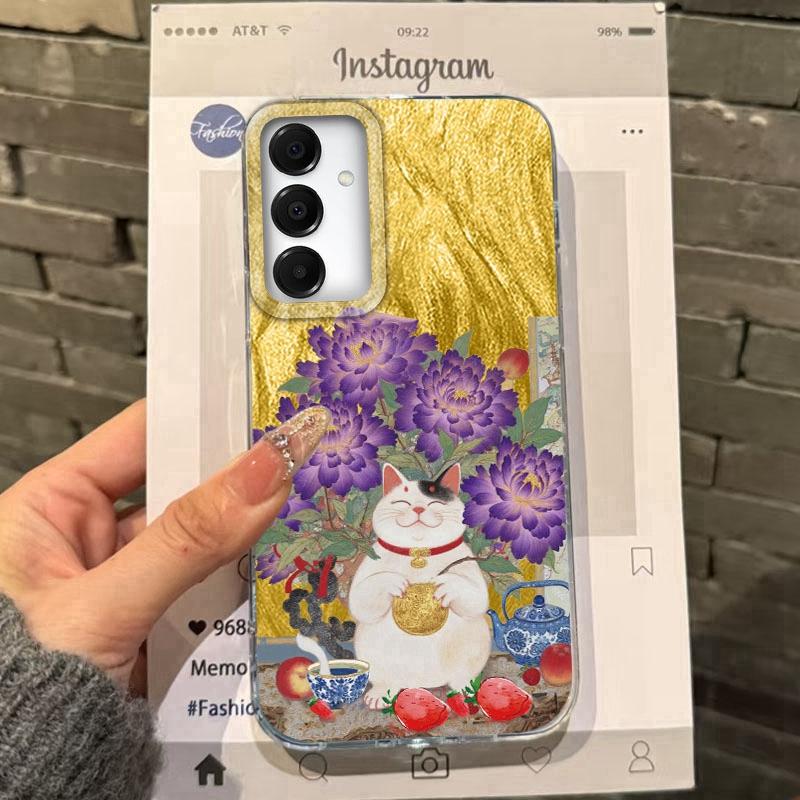 

Вінтажний чохол з квіткою та котом для Samsung A56 A16 A17 S24 S25 FE Xiaomi Redmi Note 14 13 Pro 14C A5 Huawei Honor 400 200 Lite Pro iPhone 16 Протиударний чохол iPhone 16 зелений