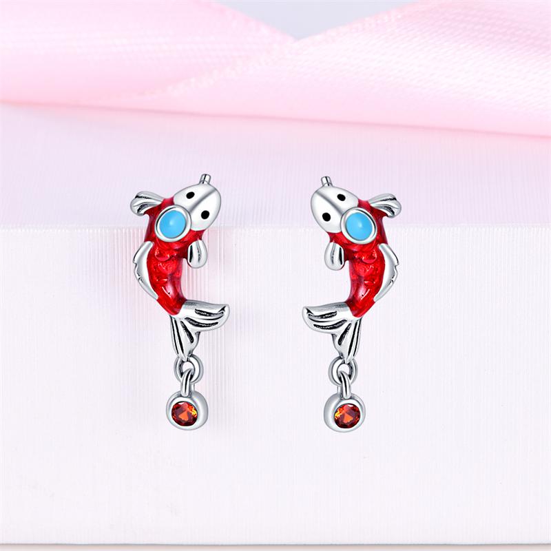 925 Silver Dream Catcher Earrings For Women Exquisite Zircon Carp Stud Fashion Jewelry Gift