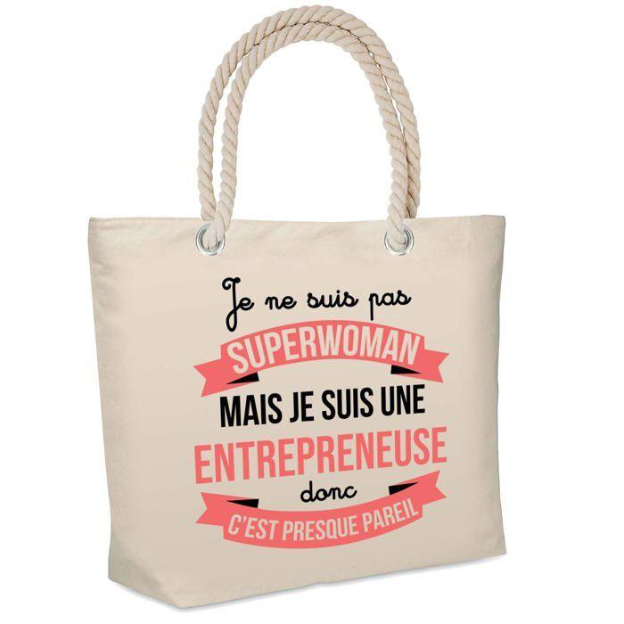 Sac de plage - PLANETEE - Entrepreneuse Superwoman - Coton - Grande contenance - Imprimé en France