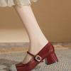 Mary Jane Small Leather Shoes Red Thick Heels Are Not Tired of High Heels Women's 2025 New Super Small Leather Shoes Foreign Style Versatile
