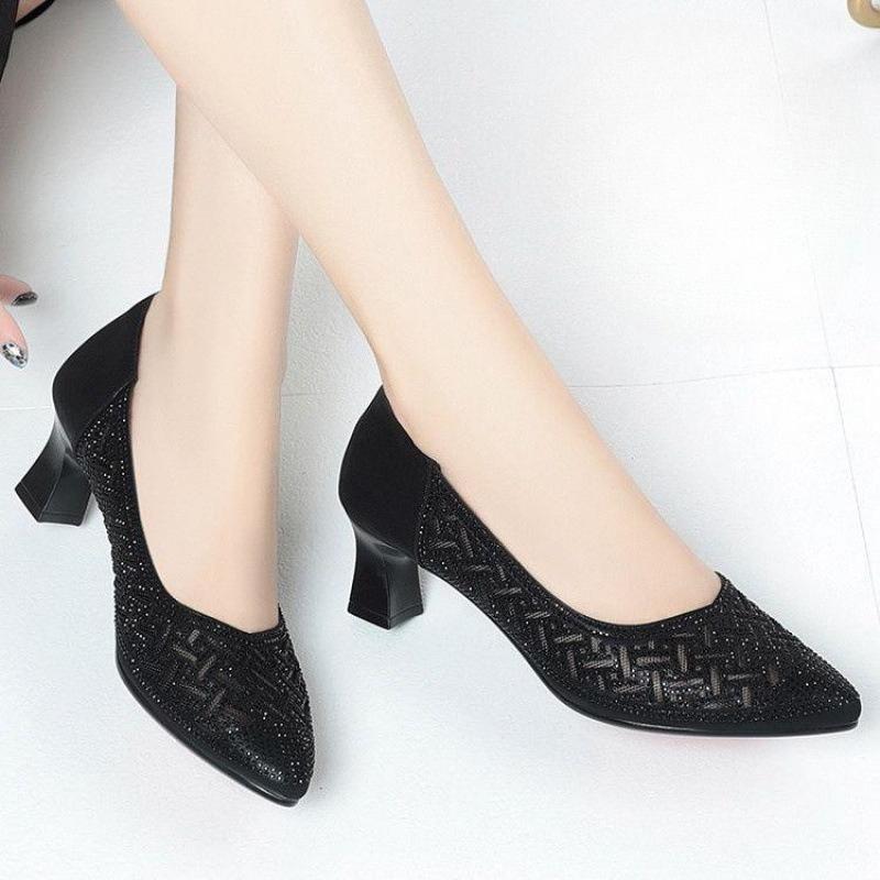 Summer Breathable, Comfortable, Non-slip, Soft-soled, Comfortable Mesh Hollow-out Versatile Mid-heel Breathable Women's Shoes