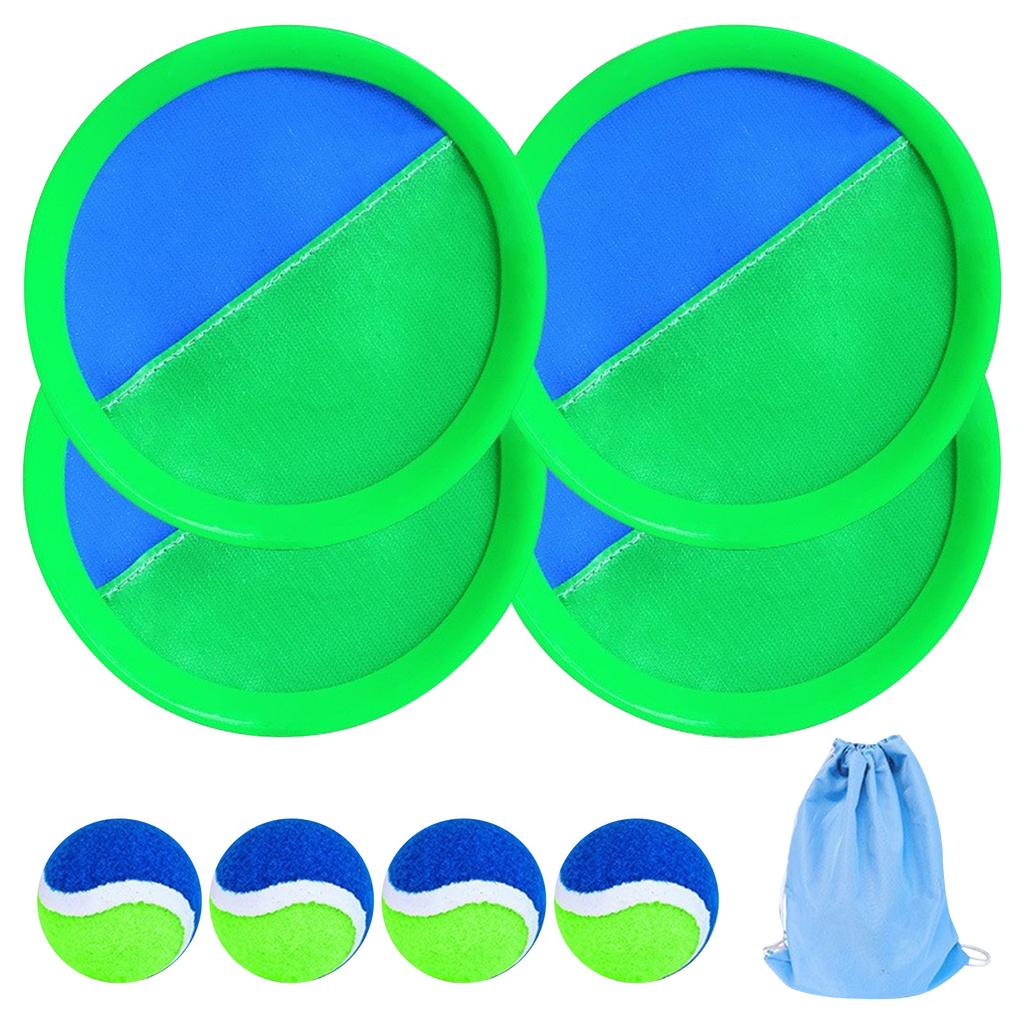 Outdoor Sticky Ball Game Set with Four Catching Discs and Four Velcro Balls Suitable for Children and Family Interactive Play