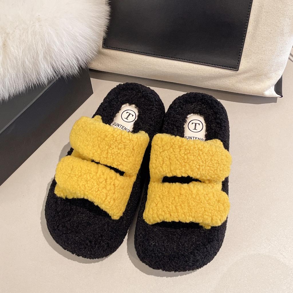 Premium Lamb Wool Thick-bottomed Wool Slippers for Women's Wear 2025 New Autumn and Winter Super Fire Home Warm Cotton Slippers