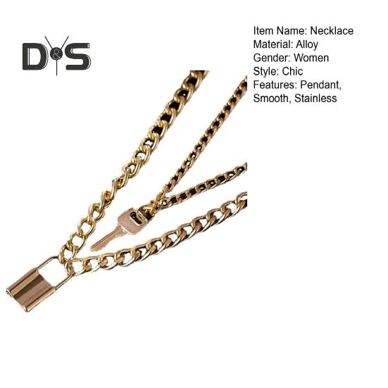 Women Necklace Smooth Two Layers Key And Lock Pendant Hollow Chain Retro Stainless Individual Clavical Necklace Neck Decoration Jewelry