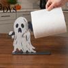 Skull Skeleton Ornament Halloween Wooden Napkin Holder, Ghost Pumpkin Cat Bat Tissue Dispenser, Waterproof Stand Tabletop Organizer Decor for