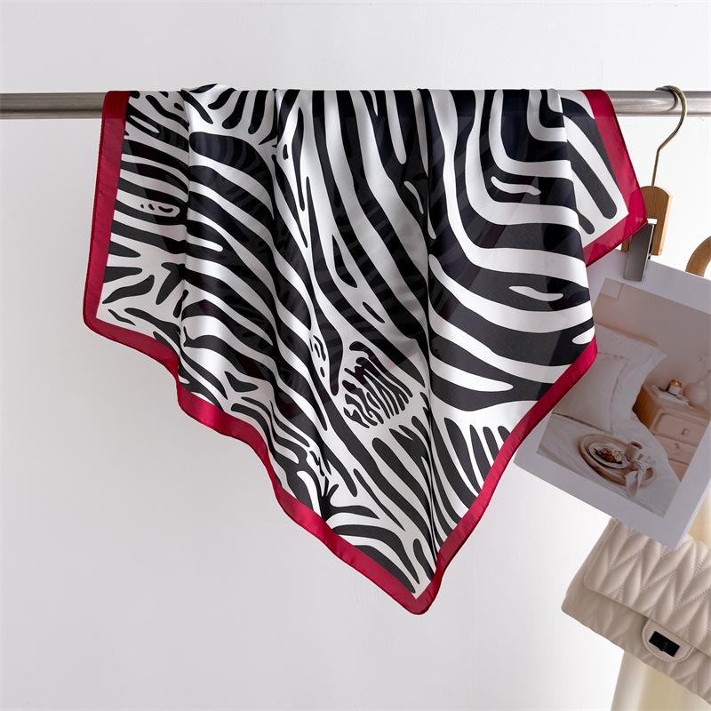 70*70cm Women's Imitation Silk Square Scarf Luxury Stripes Print Wrap Foulard Neckerchief Bandannas Hair Skinny Tie Hijab Shawls