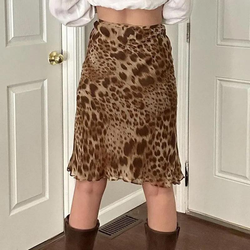 Leopard   Skirt Retro Temperament Personality Slim High Waist Thin Package Hip Skirt