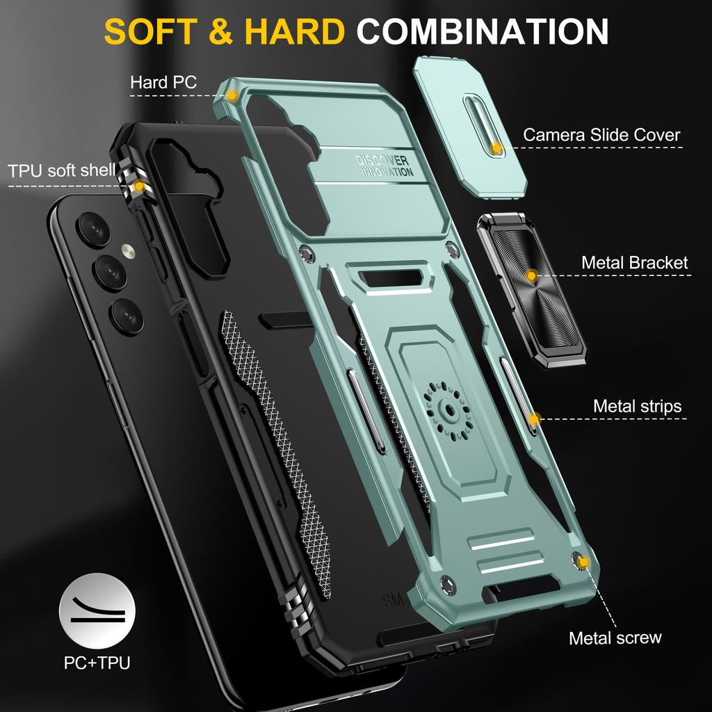 For Samsung Galaxy A14 4G/5G Armor Series Anti-drop Phone Case PC+TPU Mobile Phone Back Cover Kickstand