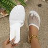 Summer New Round Head Half Slipper Hollow Set with Diamonds Summer Sexy Large Flat Bottom Fashion Slippers