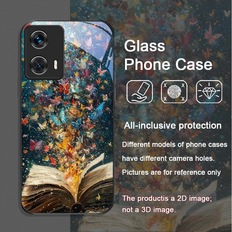 Beautiful Forest Butterfly Book Printed Tempered Glass Phone Case for Motorola Moto G85 G84 G75 Edge 50 Fusion 40Neo 30Pro Cover