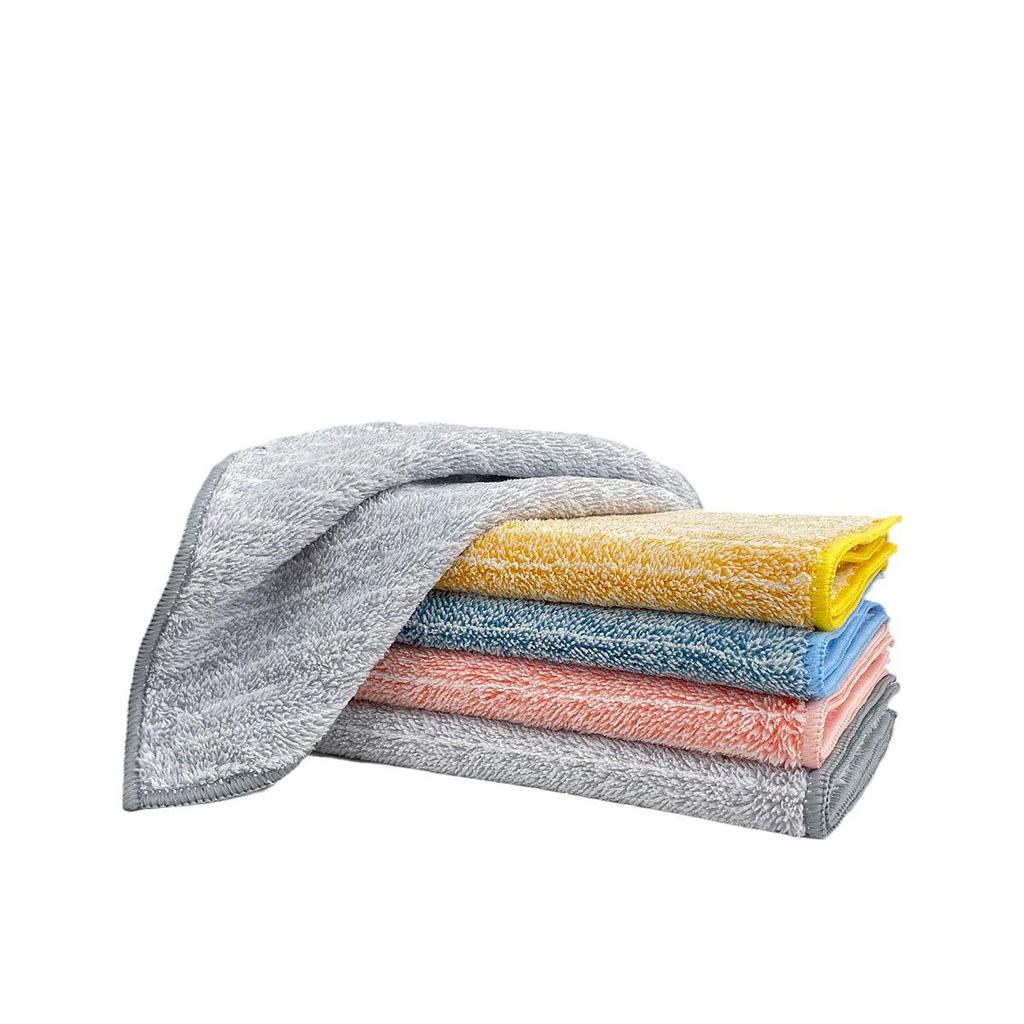 Japanese Style Bamboo Charcoal Kitchen Dishcloth - Coral Fleece, Water Absorbent, Stain & Oil Removal Cleaning Pad