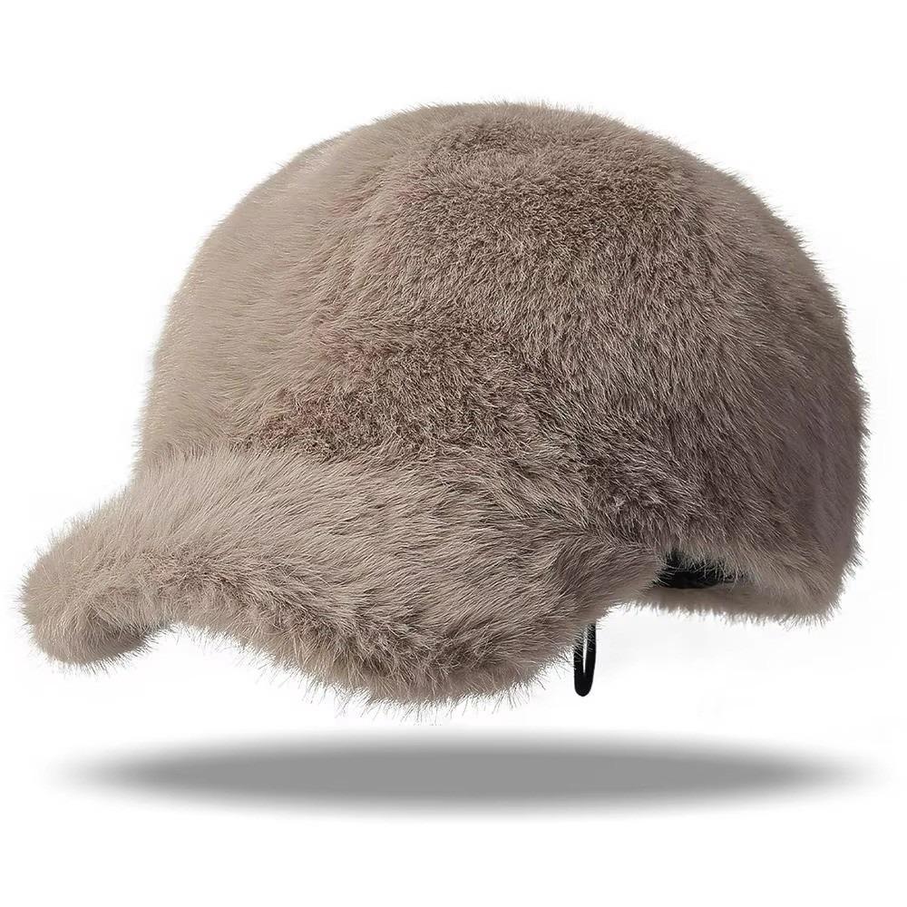 

Thickened Snapback Hats Solid Color Faux Fur Cap Fashion Plush Hat Winter Outdoor Wear