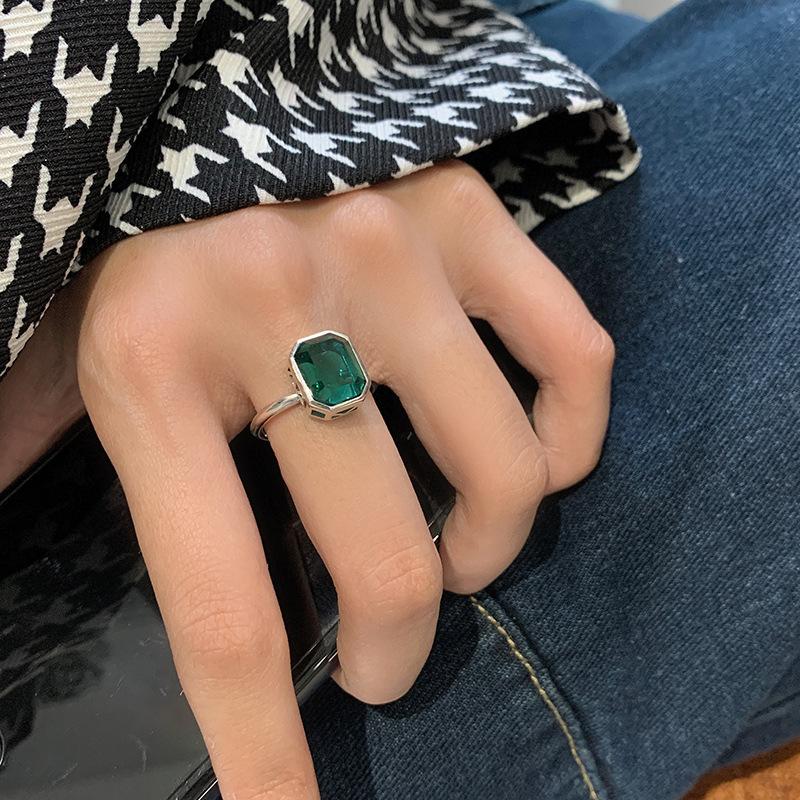 New Fashion Silver Color Open Finger Ring Geometric Green Square Punk Stackable For Women Girl Jewelry Gift Dropship Wholesale