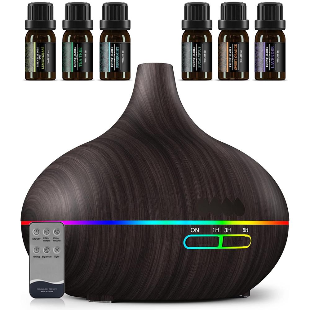 Oil Diffuser, 550ml Aromatherapy Diffuser with 6x10ml Included, 7x2 Colorful LED Night Light, 23dB Quiet BPA-Free Essential Oil 550ml