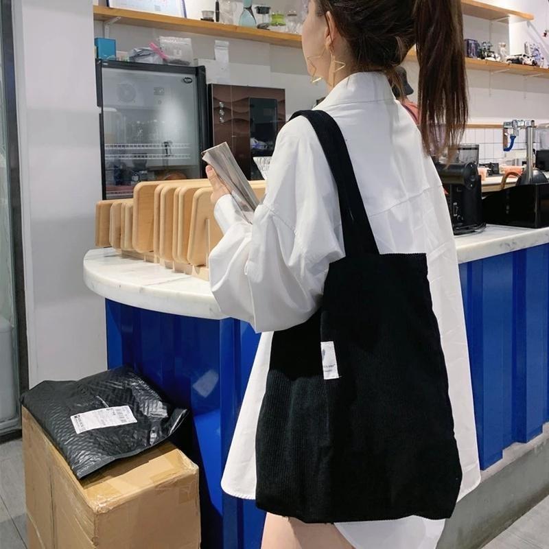 Spot Corduroy Hundred Tower Student Shoulder Bag Japanese and Korean Leisure Canvas Shopping Portable Women's Bags