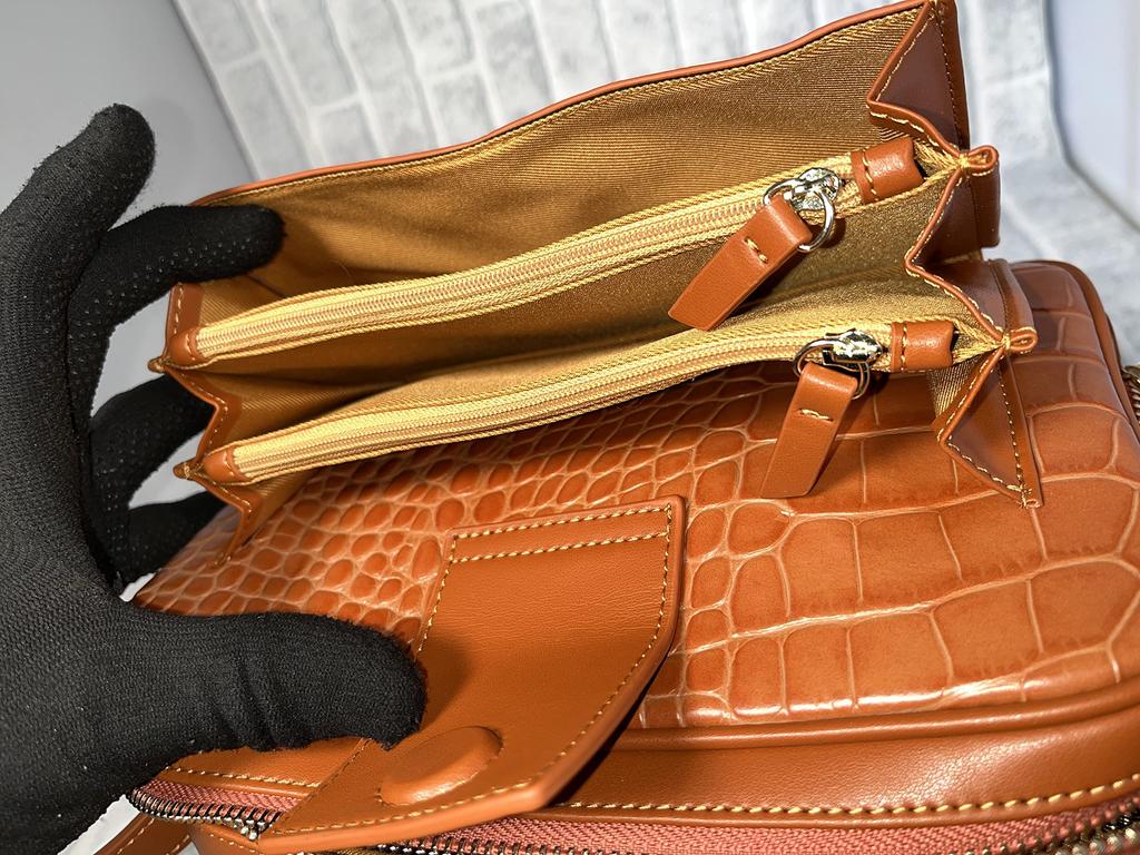 Italian Leather Crocodile Embossed Shoulder Bag with Flap LPR15 (Orange Brown) Travel Shoulder Bag