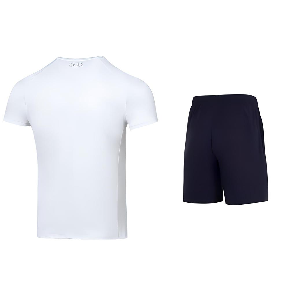 Under Armour Solid Color Small Logo Raglan Short Sleeve Elastic Waist Mid Rise Shorts Casual Sports Set Men sets 23500506-100+24500201-409