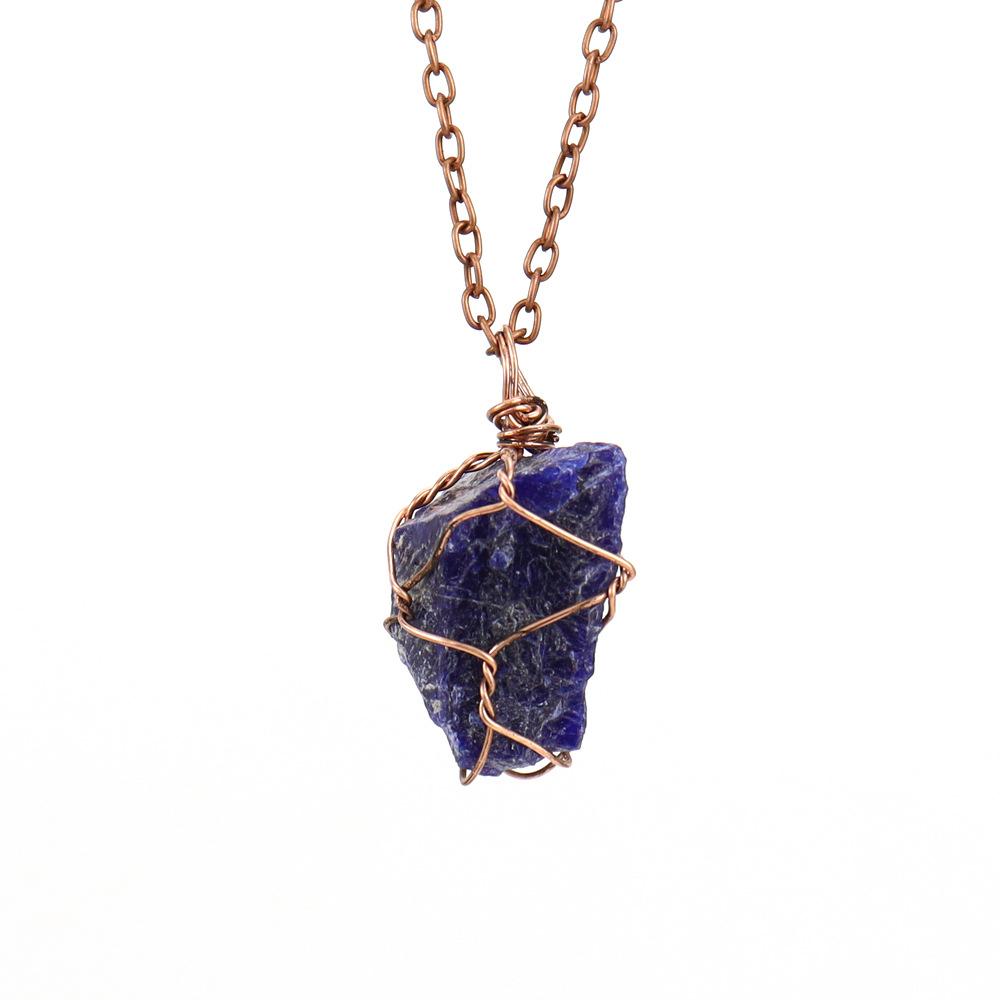 Irregular Natural Crystal Amethyst Rough Stone Pendant Handmade Silk Mesh Pocket Necklace N652