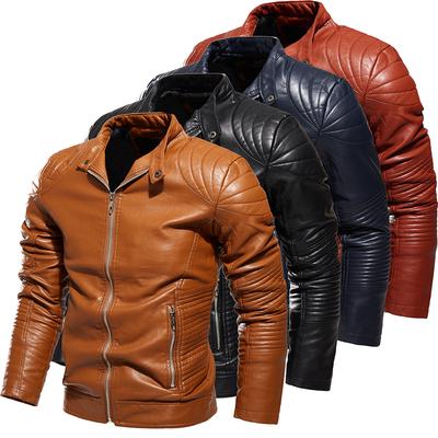 Veste en cuir pour homme Veste en cuir PU pour homme Vêtements de moto doublés polaire Veste unie pour homme