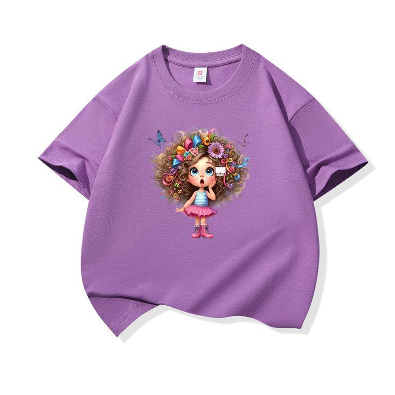 Kids Cotton T Shirt Flower And Butterfly Hair Girl Print Crew Neck Short Sleeve Tee Casual Boys Girls Summer Tops