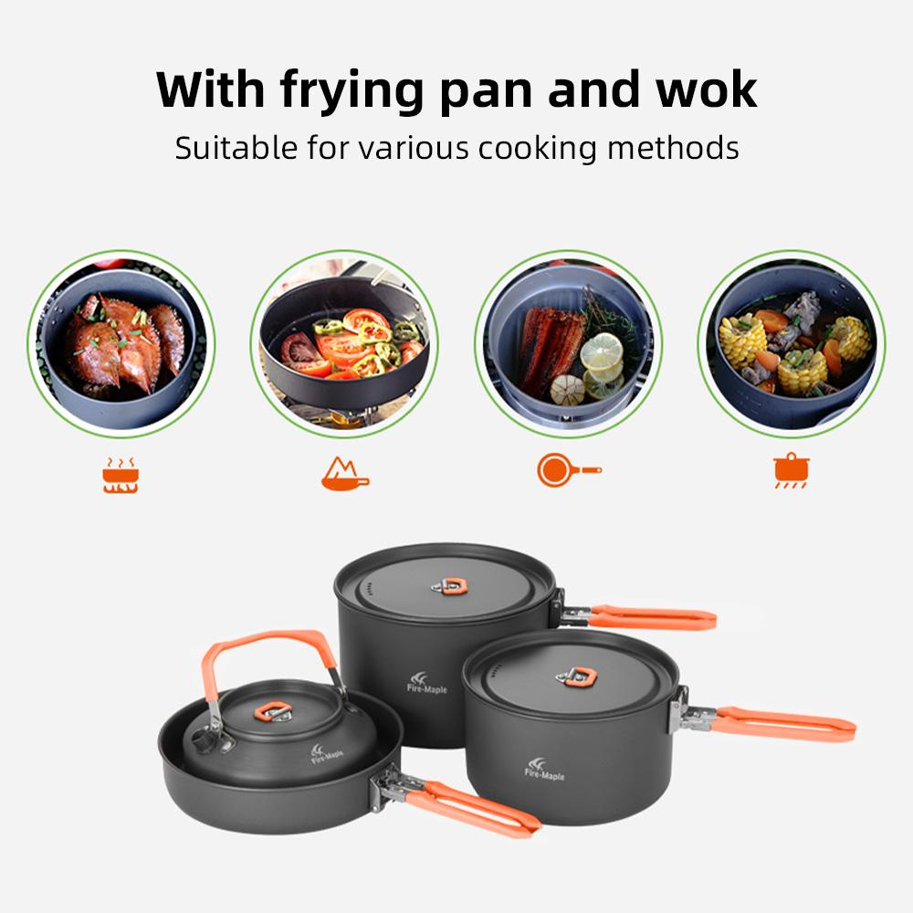 Camping Cookware Kit Outdoor Cookware Set with Frying Pan Kettle Saucepans Spoon Bowl and Scouring Pad