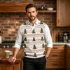 Herre Uld V-hals Strikket Sweater Vest, Juleprint Ærmeløs Pullover til Feriependling